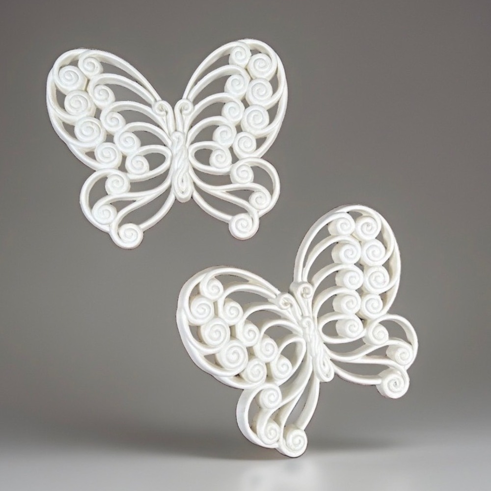Vintage Burwood Products White Butterfly Wall Hanging Plaques Set of 2 2146 1978